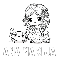 Online izdelana pobarvanka - Pobarvanka imena ANA MARIJA in pobarvanka ljubke morske deklice in veselega raka