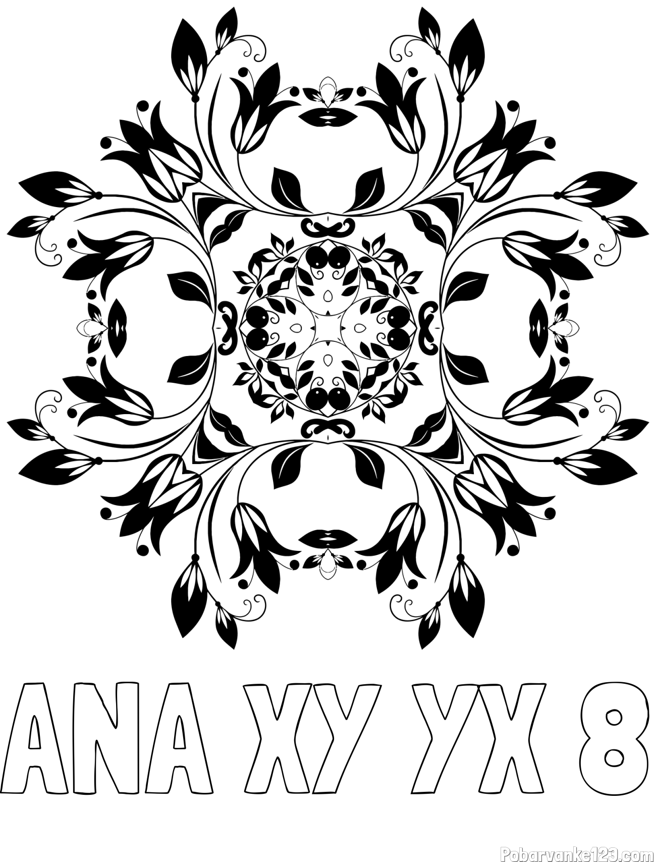 Pobarvanka imena ANA XY YX 8 in pobarvnaka mandale (rože)