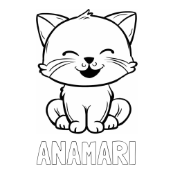 Online izdelana pobarvanka - Pobarvanka imena ANAMARI in pobarvanka prikupne mačke