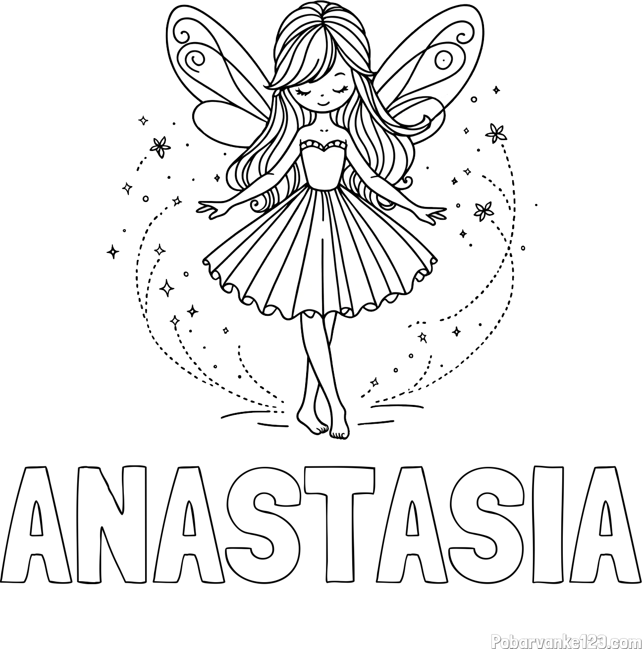 Pobarvanka imena ANASTASIA in pobarvanka ljubke čarobne vile