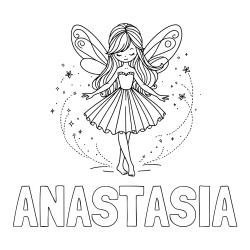 Online izdelana pobarvanka - Pobarvanka imena ANASTASIA in pobarvanka ljubke čarobne vile