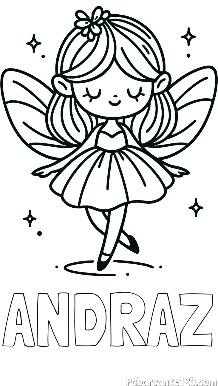 Pobarvanka imena ANDRAŽ in enostavna pobarvanka čarobne vile