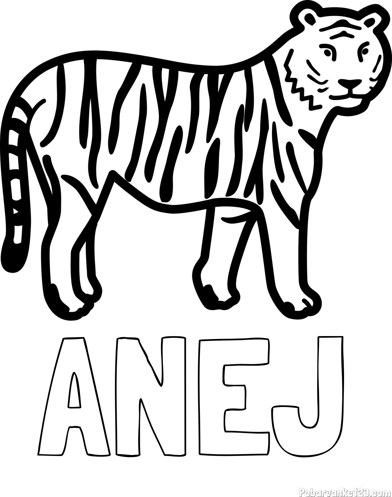 Pobarvanka imena ANEJ in otroška pobarvanka tigra