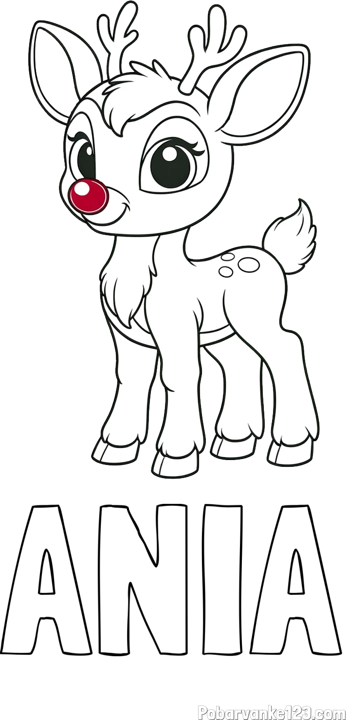 Pobarvanka imena ANIA in pobarvanka nasmejanega jelenčka Rudolfa
