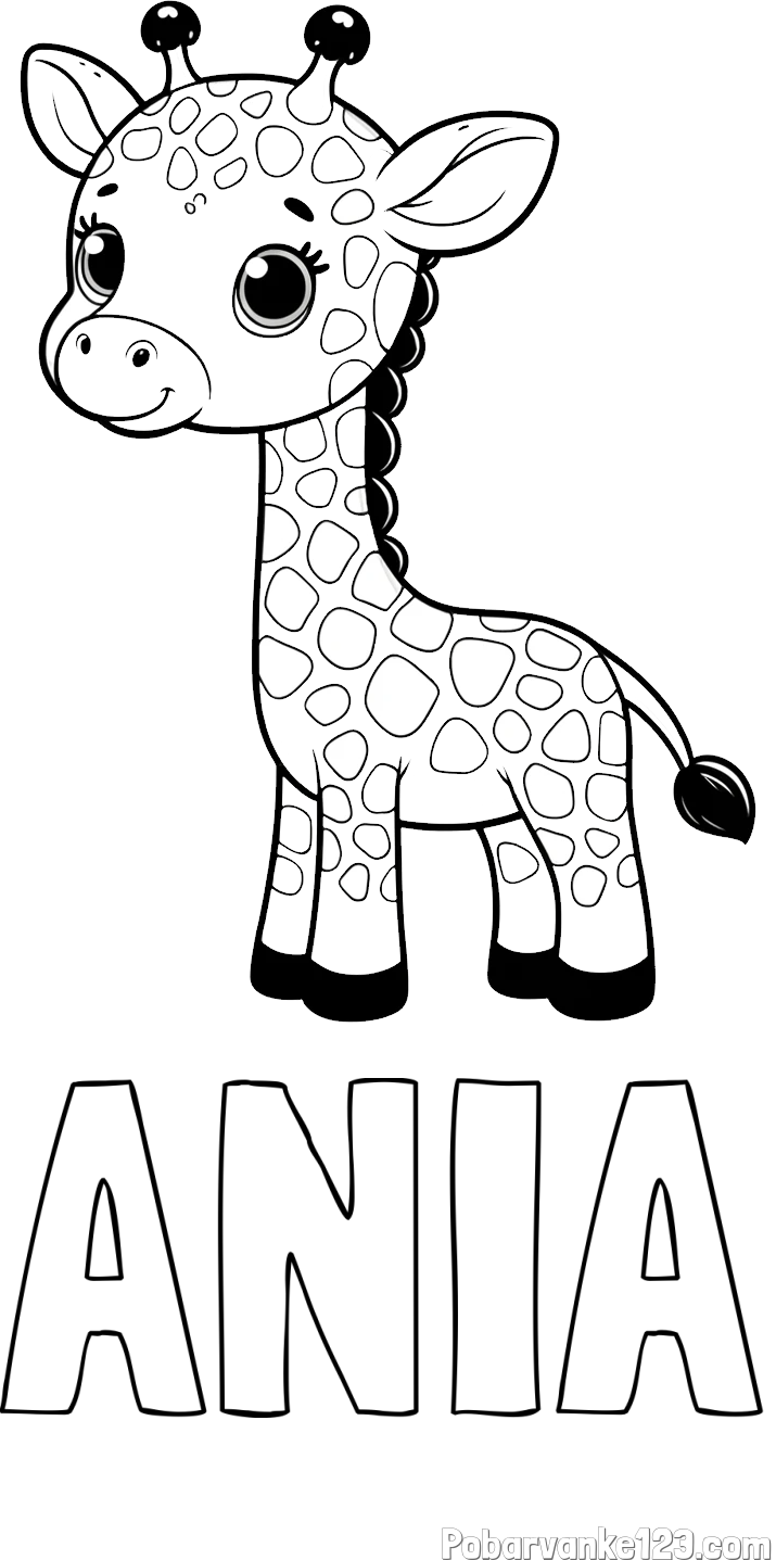 Pobarvanka imena ANIA in pobarvanka simpatične žirafe