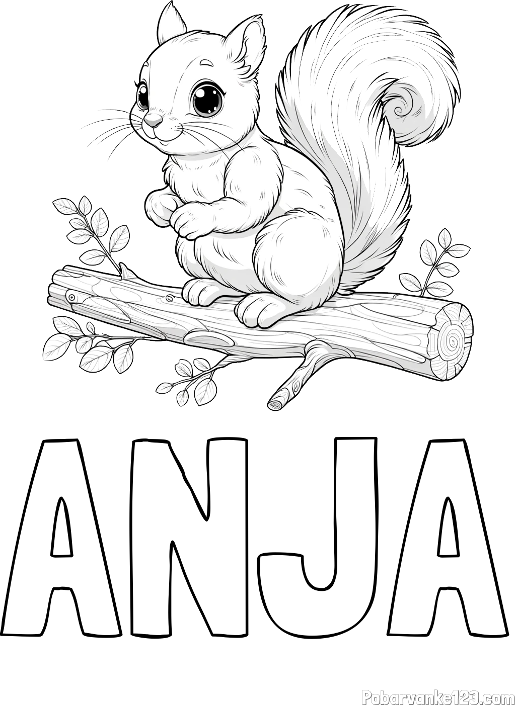 Pobarvanka imena ANJA in pobarvanka veverice na veji