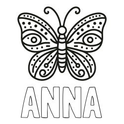 Online izdelana pobarvanka - Pobarvanka imena ANNA in preprosta pobarvanka metulja