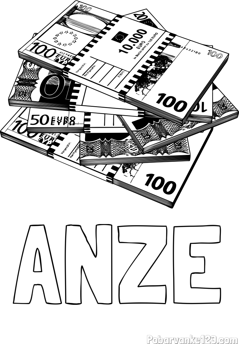 Pobarvanka imena ANZE in pobarvanka evrskih bankovcev