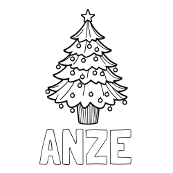 Online izdelana pobarvanka - Pobarvanka imena ANZE in pobarvanka preproste božične smreke