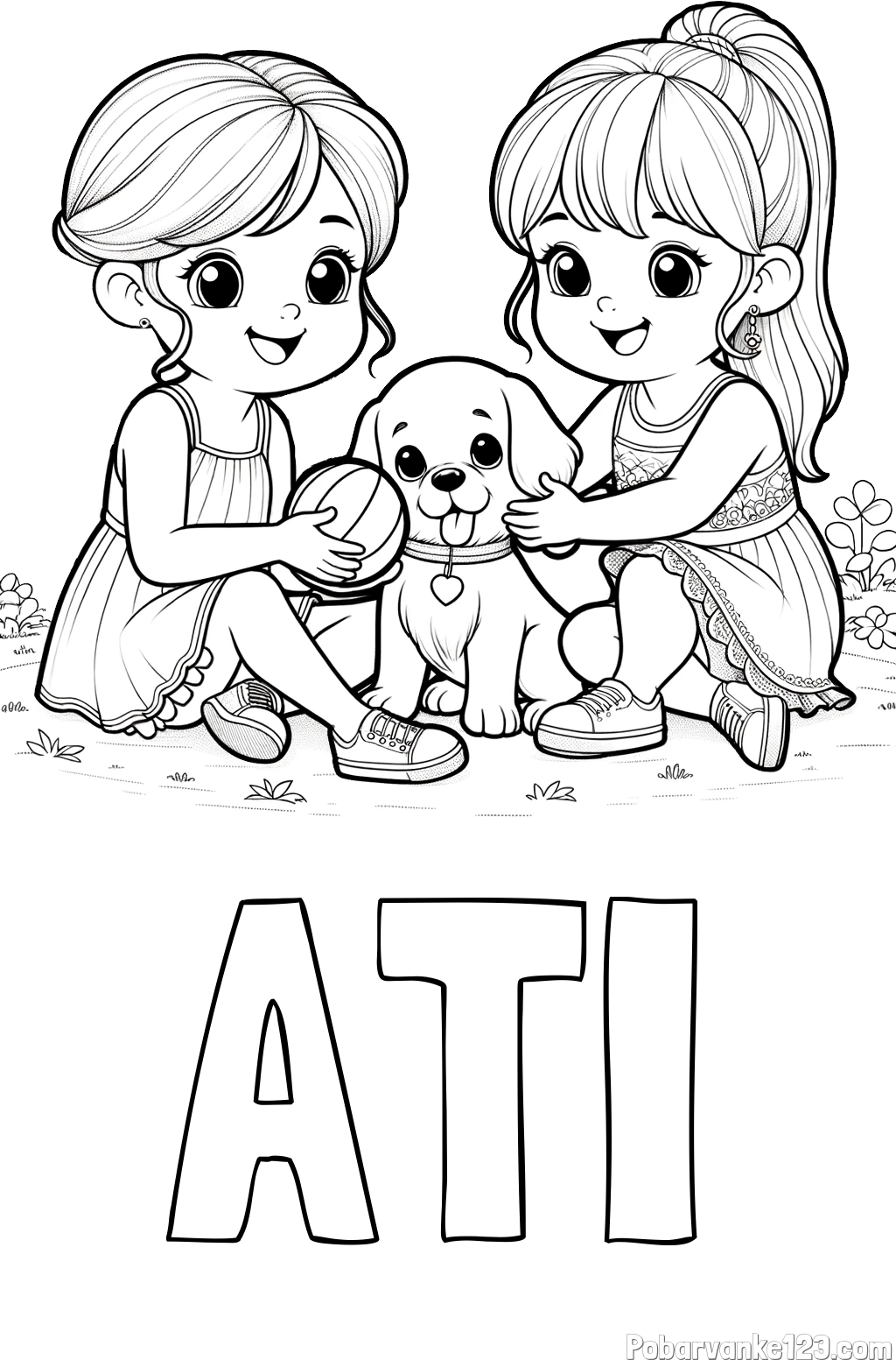 Pobarvanka imena ATI in pobarvanka prijateljic s kužkom