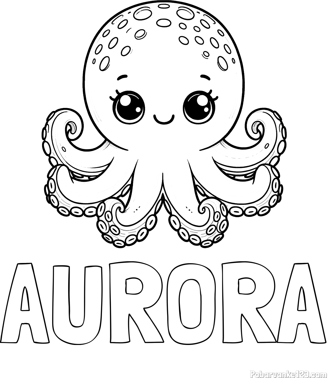 Pobarvanka imena AURORA in otroška pobarvanka ljubke hobotnice