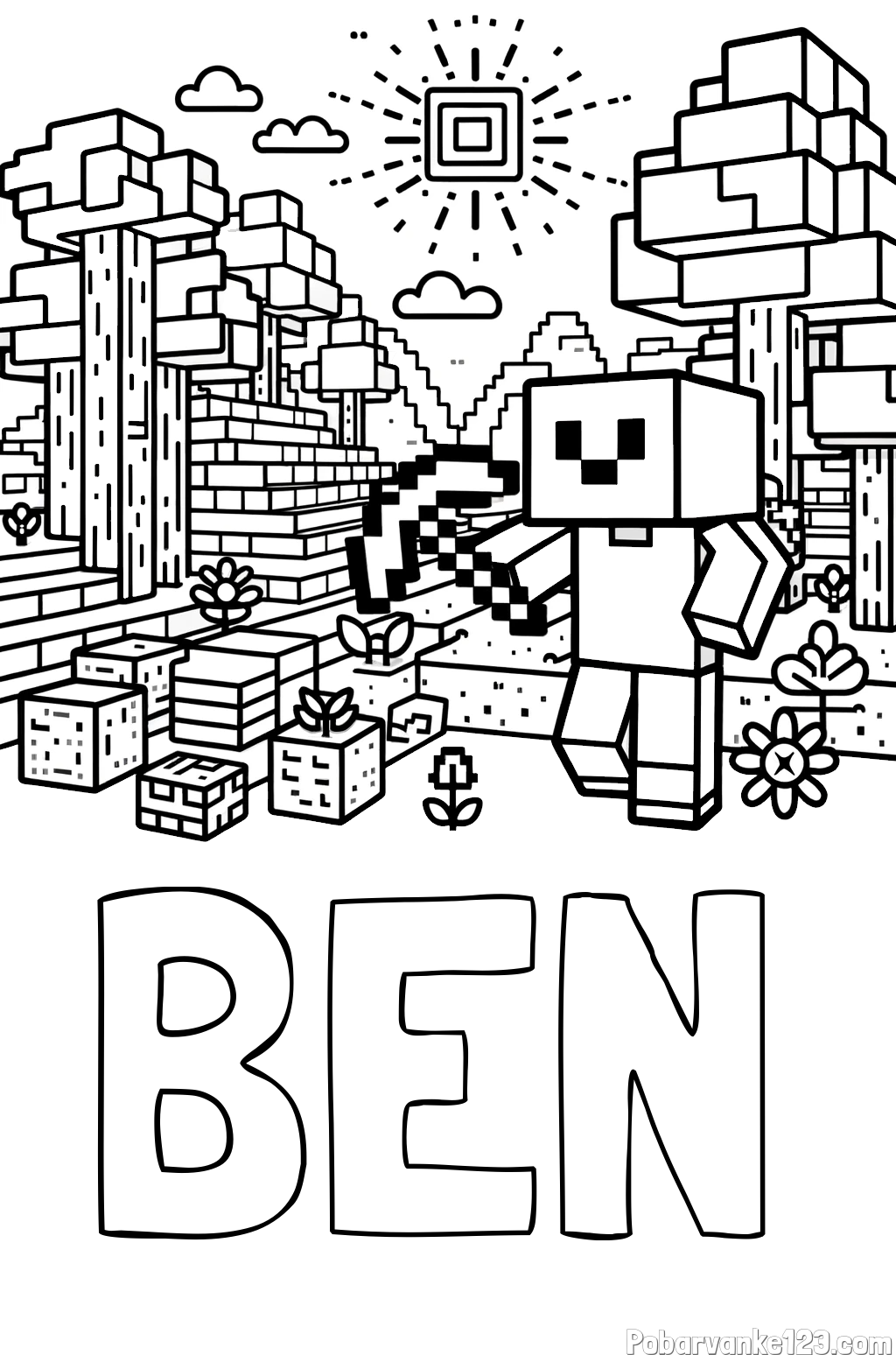 Pobarvanka imena BEN in pobarvanka Minecraft sveta