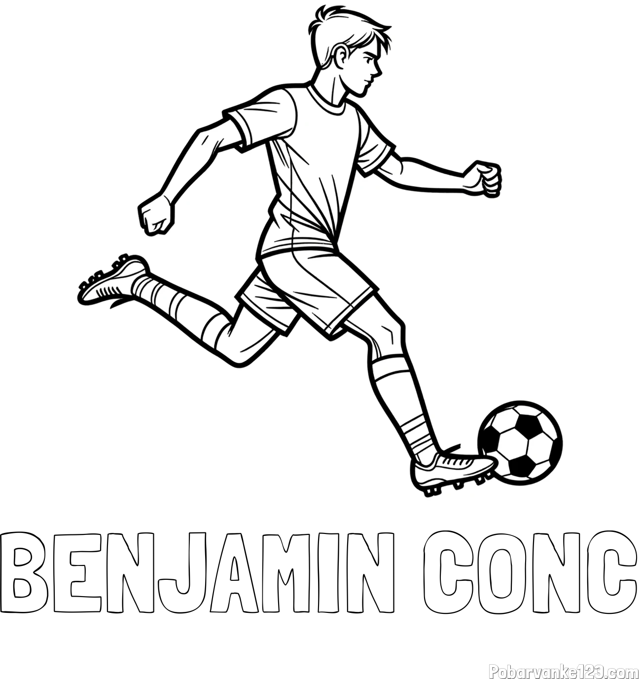 Pobarvanka imena BENJAMIN ĆONČ in pobarvanka nogometaša v napadu