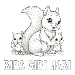 Online izdelana pobarvanka - Pobarvanka imena BIBA GIBI MABI in pobarvanka veveričje družine