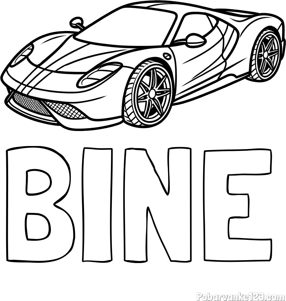 Pobarvanka imena BINE in pobarvanka dirkalnega avtomobila