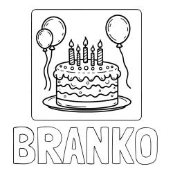 Online izdelana pobarvanka - Pobarvanka imena BRANKO in pobarvanka torte za 5. rojstni dan