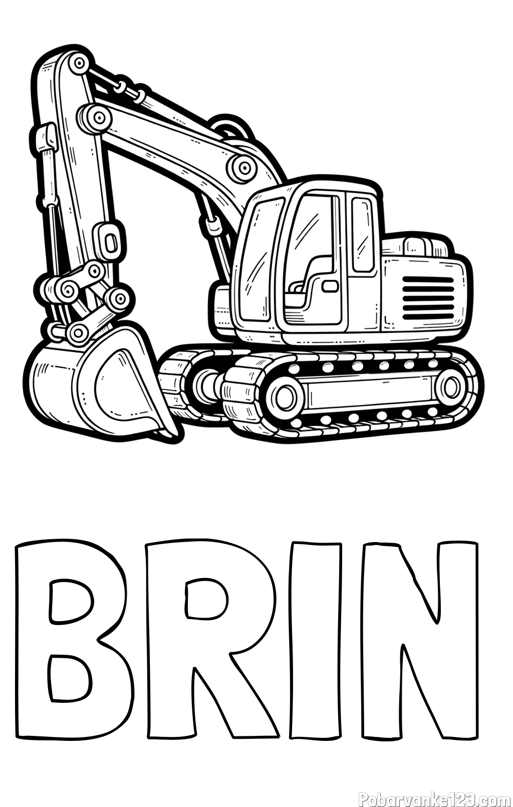 Pobarvanka imena BRIN in pobarvanka velikega delovnega stroja - bagra