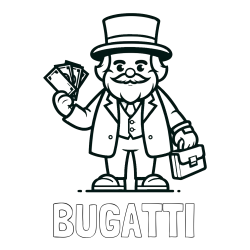 Online izdelana pobarvanka - Pobarvanka imena BUGATTI in pobarvanka požrešnega bankirja