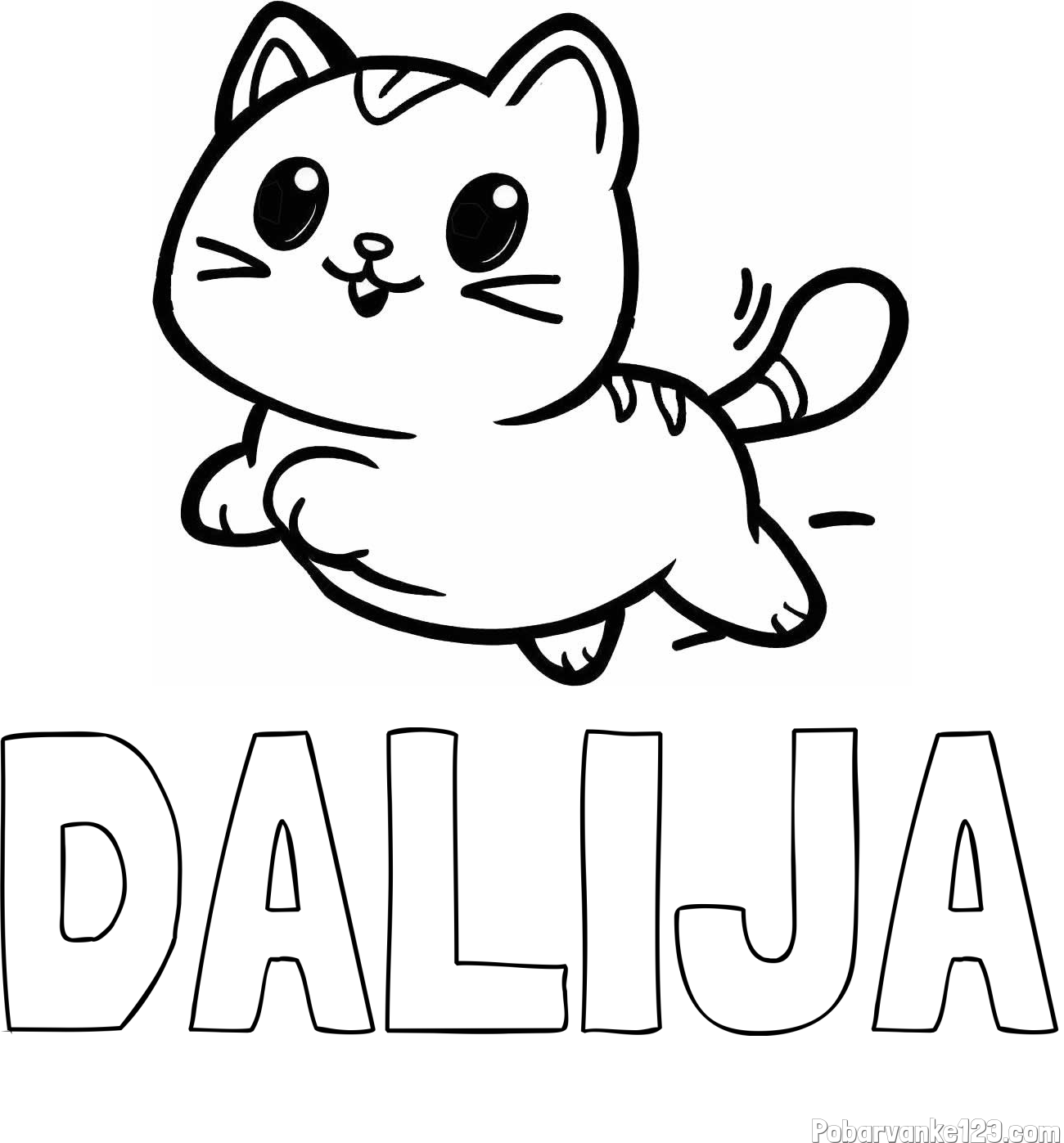 Pobarvanka imena DALIJA in pobarvanka prikupne mačke med tekom