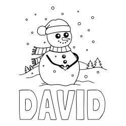 Online izdelana pobarvanka - Pobarvanka imena DAVID in pobarvanka prikupnega snežaka