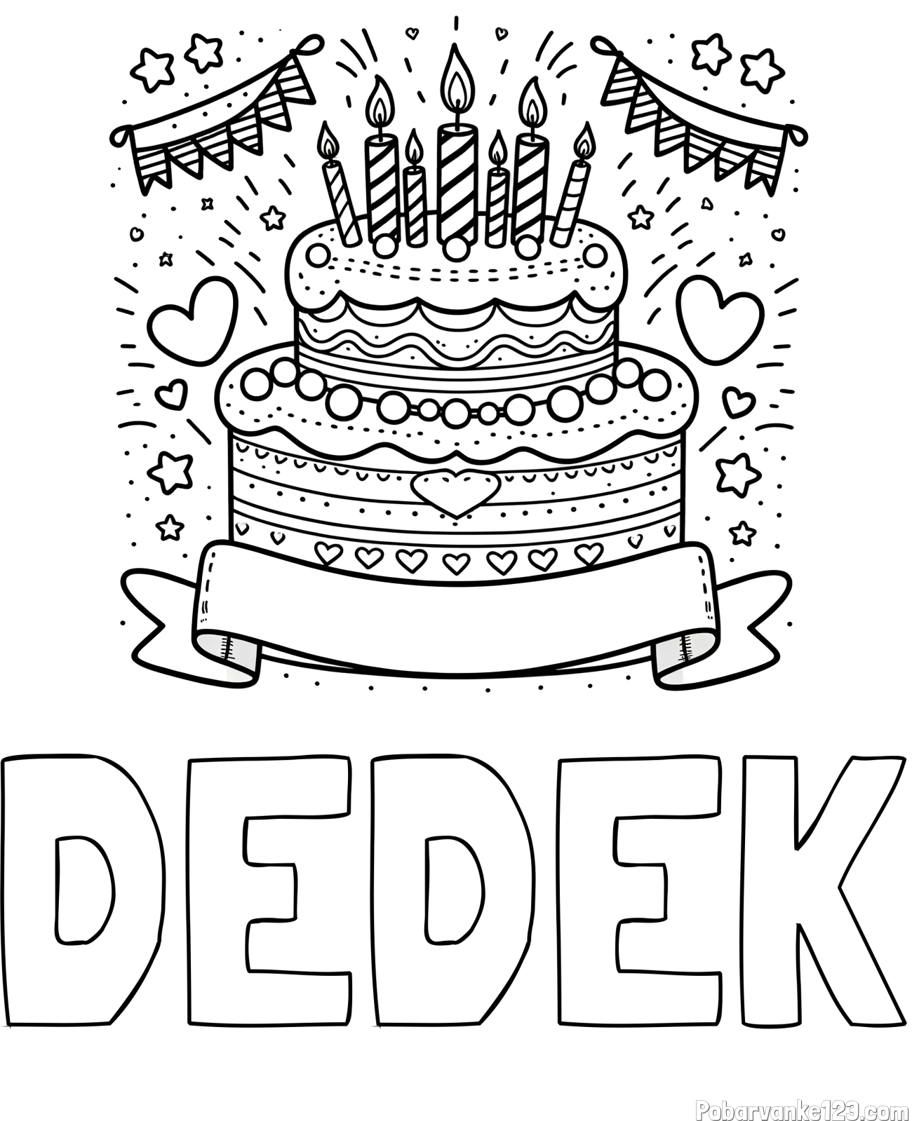 Pobarvanka imena DEDEK in pobarvanka velike torte za rojstni dan