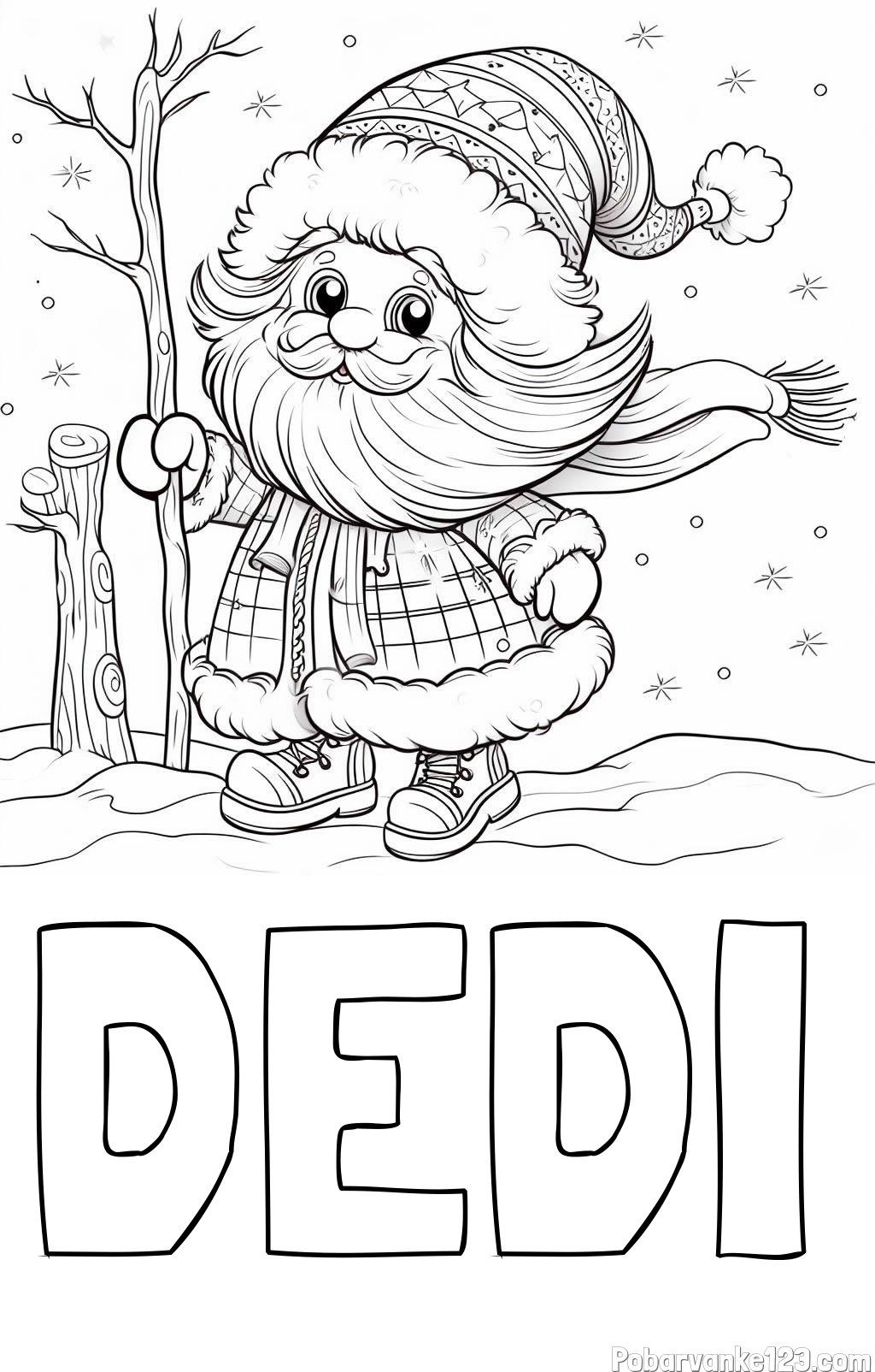 Pobarvanka imena DEDI in pobarvanka prikupnega Dedka Mraza