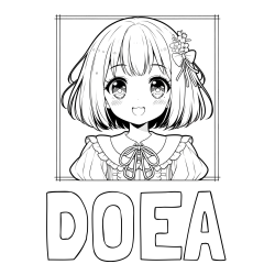 Online izdelana pobarvanka - Pobarvanka imena DOEA in pobarvanka ljubke punčke v anime slogu