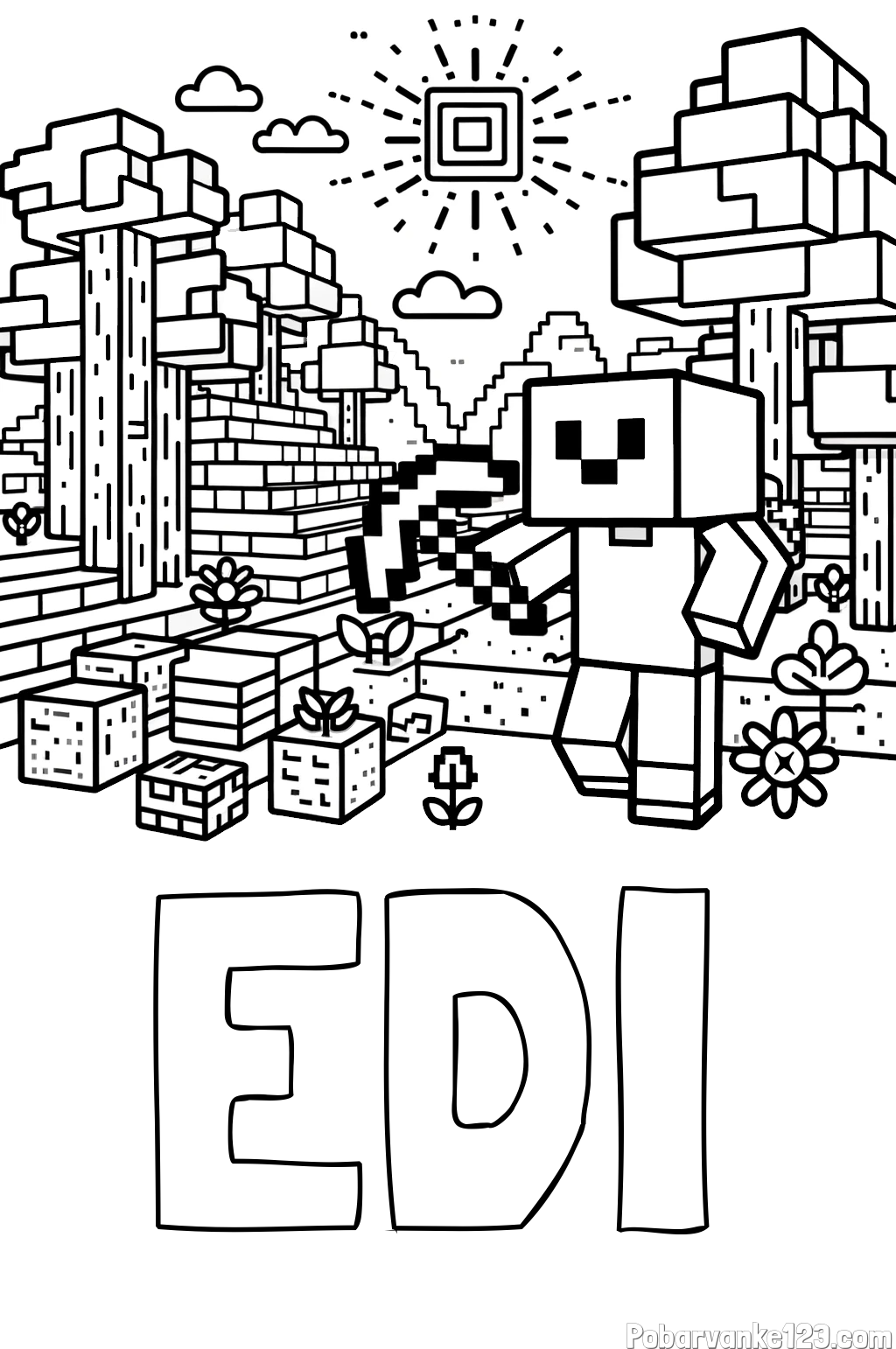 Pobarvanka imena EDI in pobarvanka Minecraft sveta