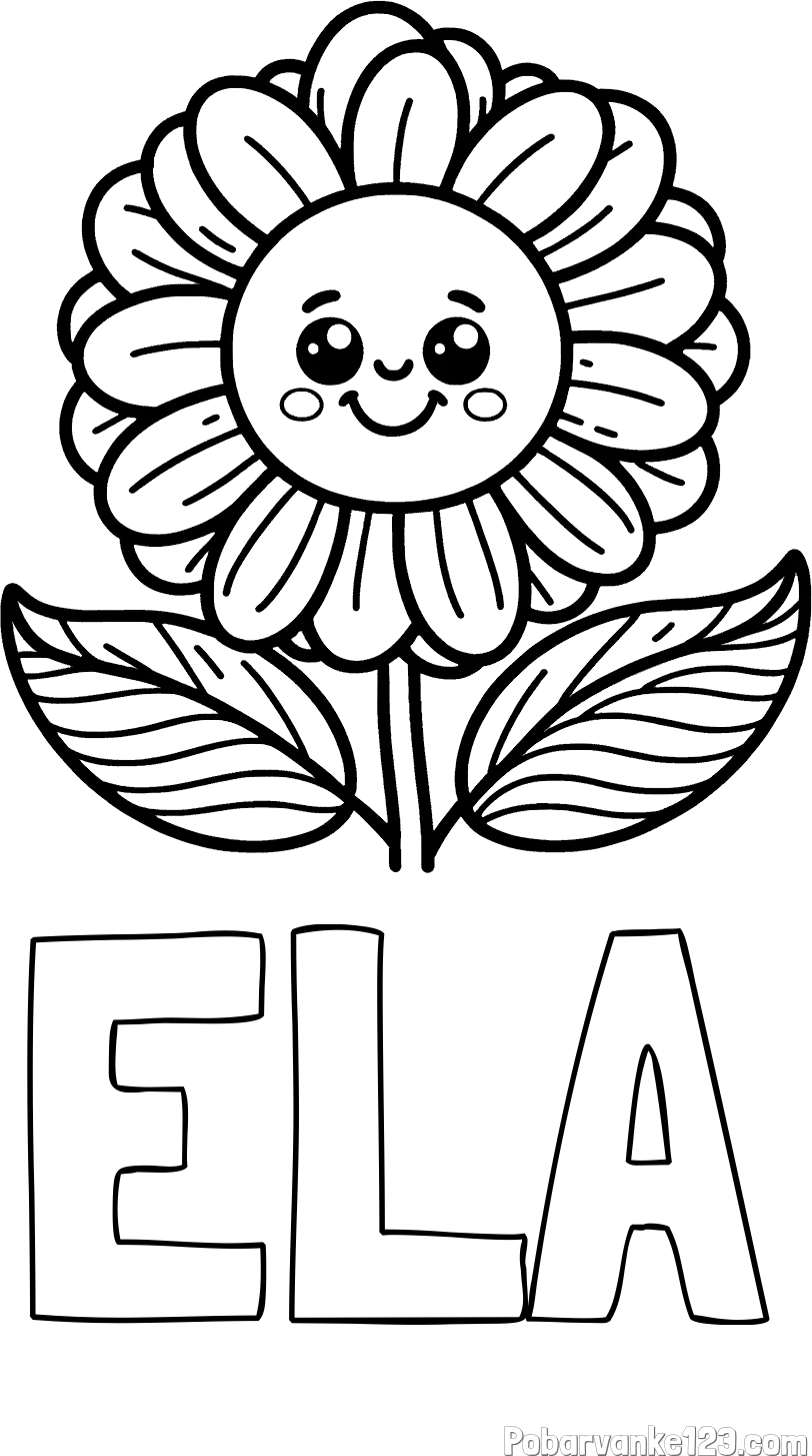Pobarvanka imena ELA in pobarvanka ljubke in nasmejane rože