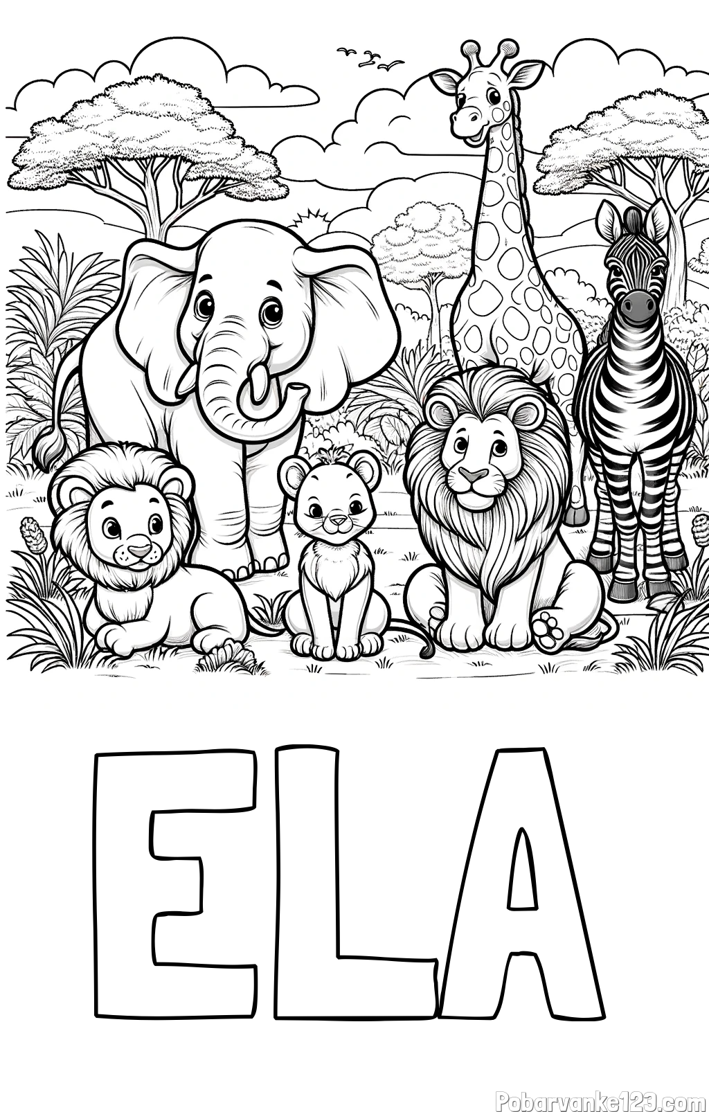 Pobarvanka imena ELA in pobarvanka ljubkih živali