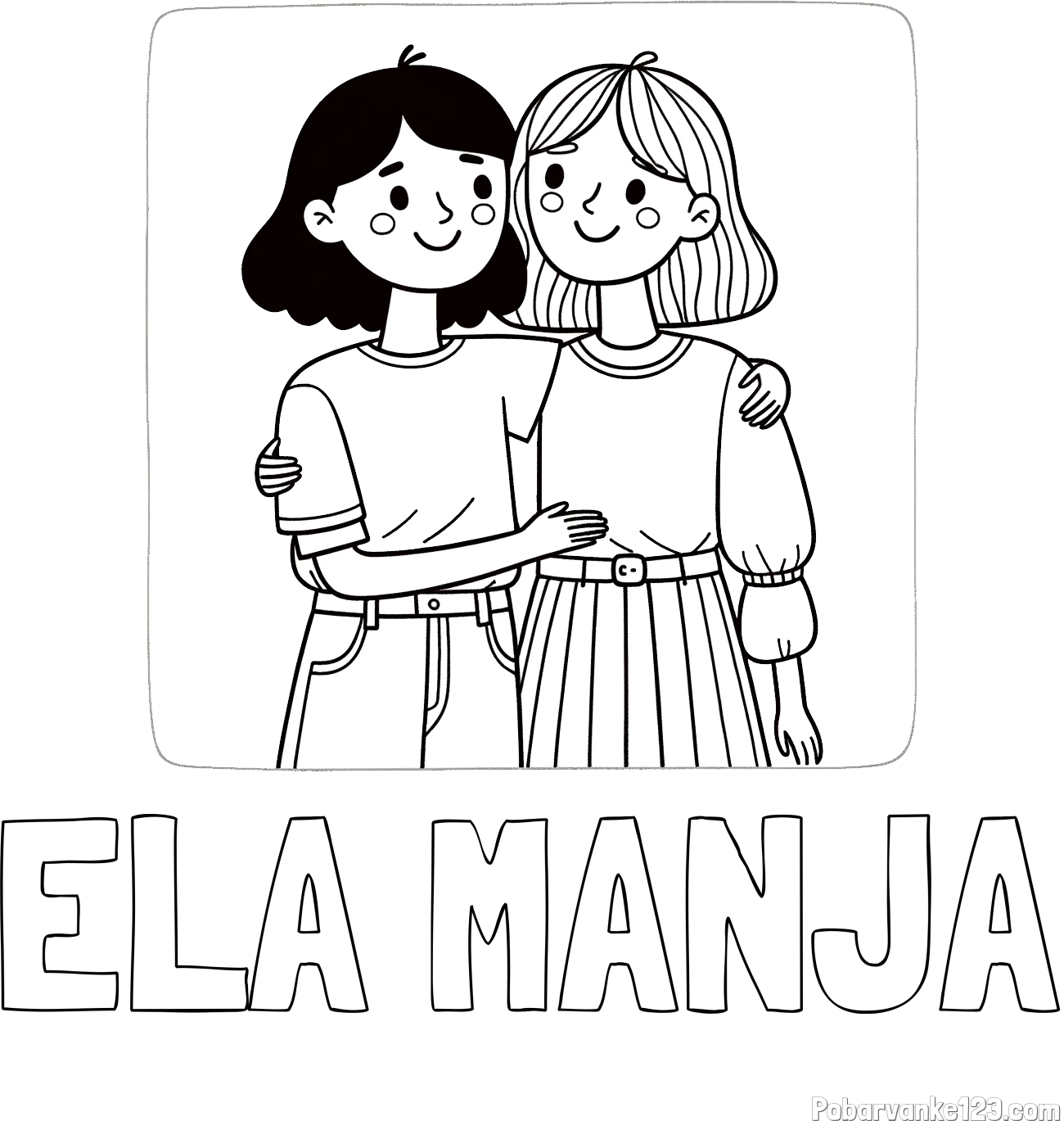 Pobarvanka imena ELA MANJA in otroška pobarvanka dveh prijateljic