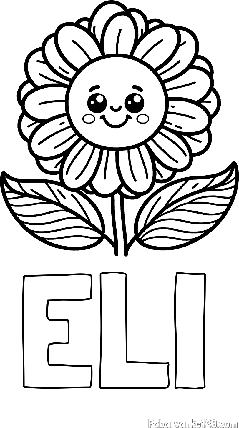 Pobarvanka imena ELI in pobarvanka ljubke in nasmejane rože