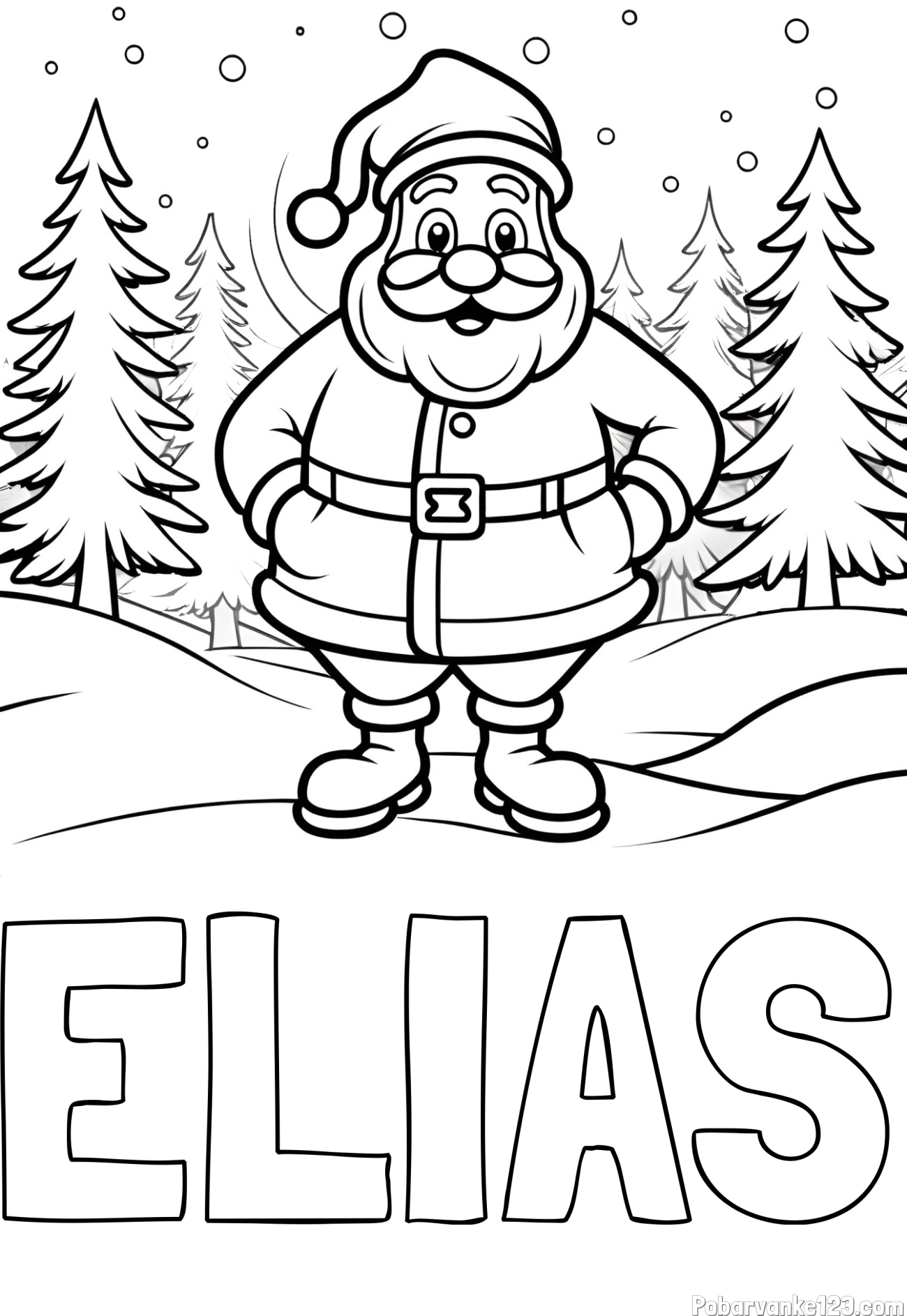 Pobarvanka imena ELIAS in pobarvanka Božička v gozdu