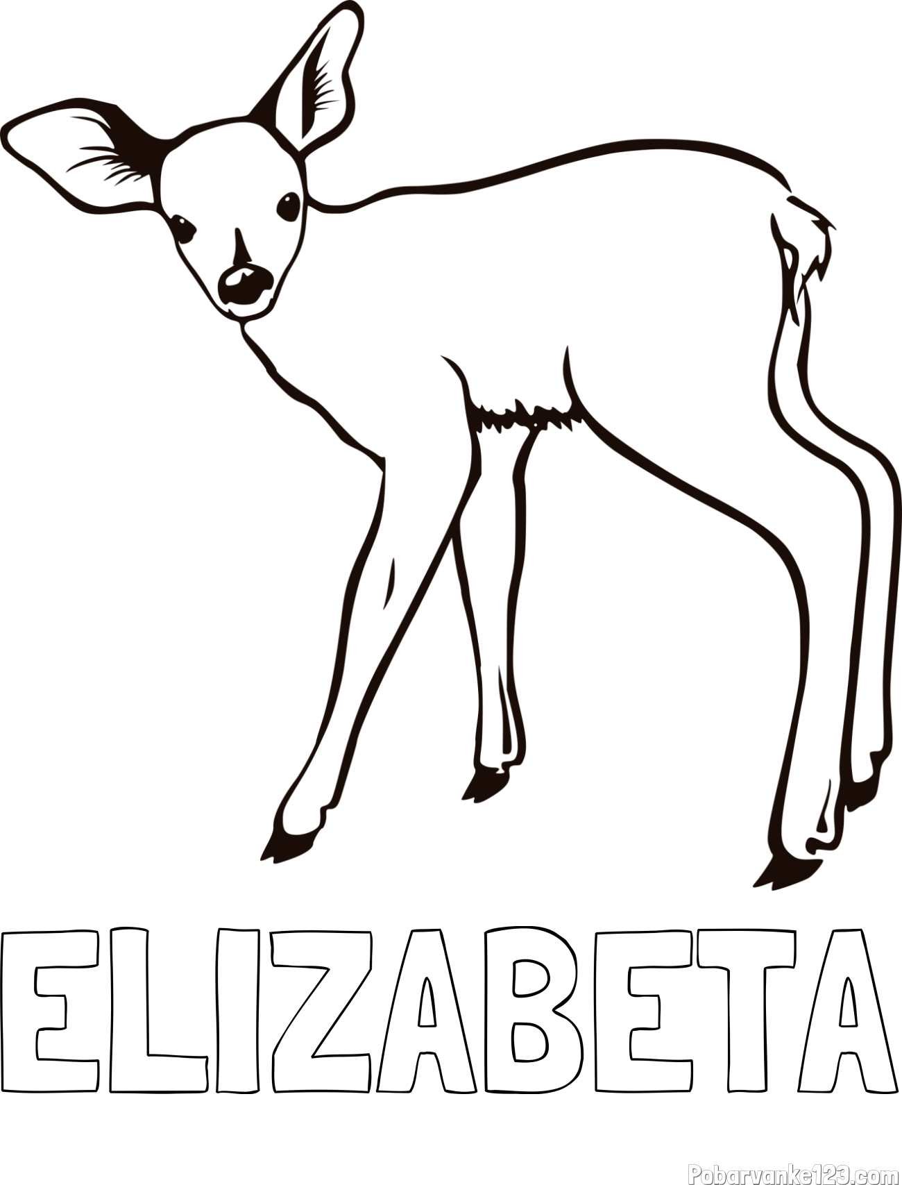Pobarvanka imena ELIZABETA in pobarvanka mladega jelenčka