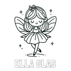 Online izdelana pobarvanka - Pobarvanka imena ELLA GLAS in enostavna pobarvanka čarobne vile