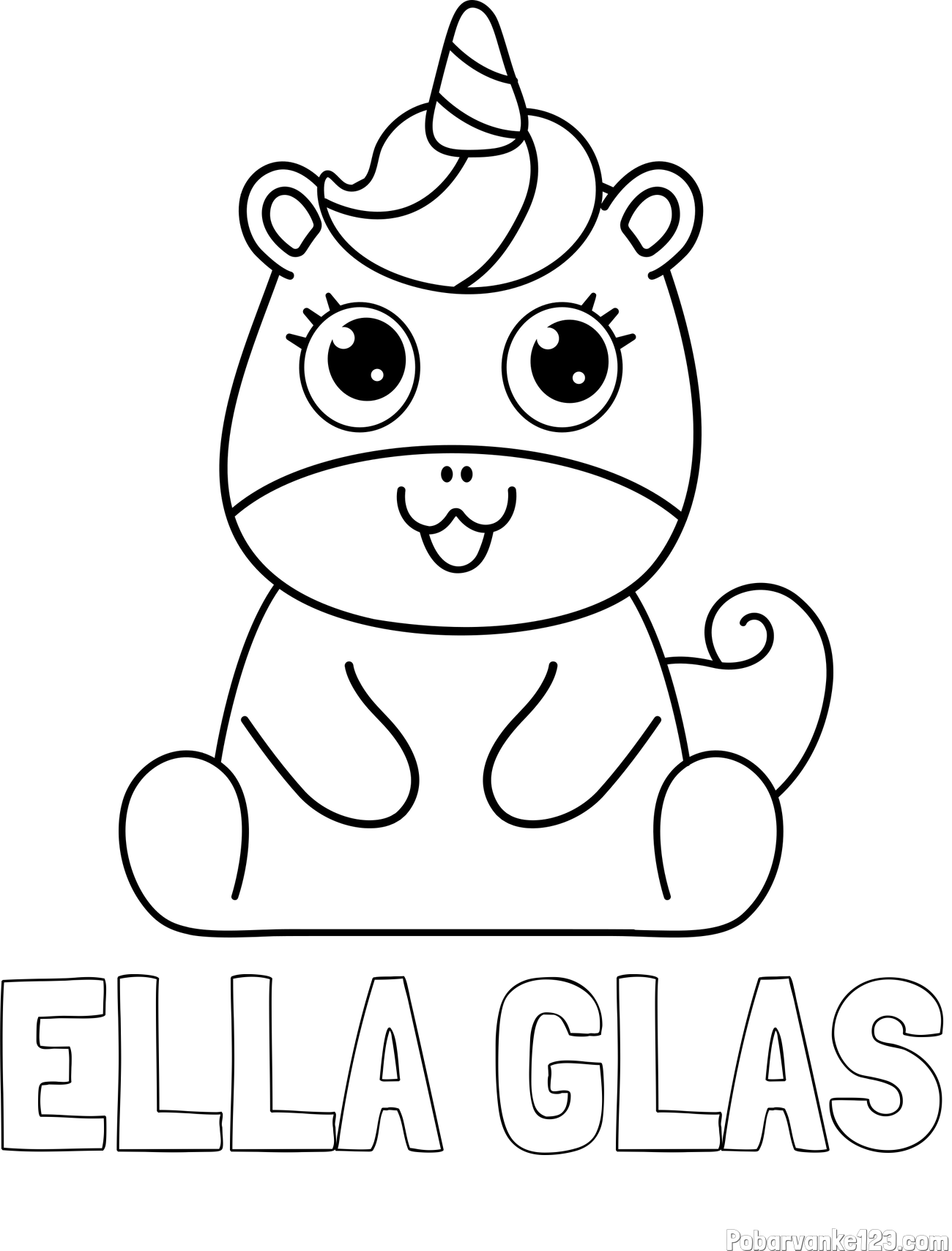 Pobarvanka imena ELLA GLAS in pobarvanka čudovitega samoroga Unicorn