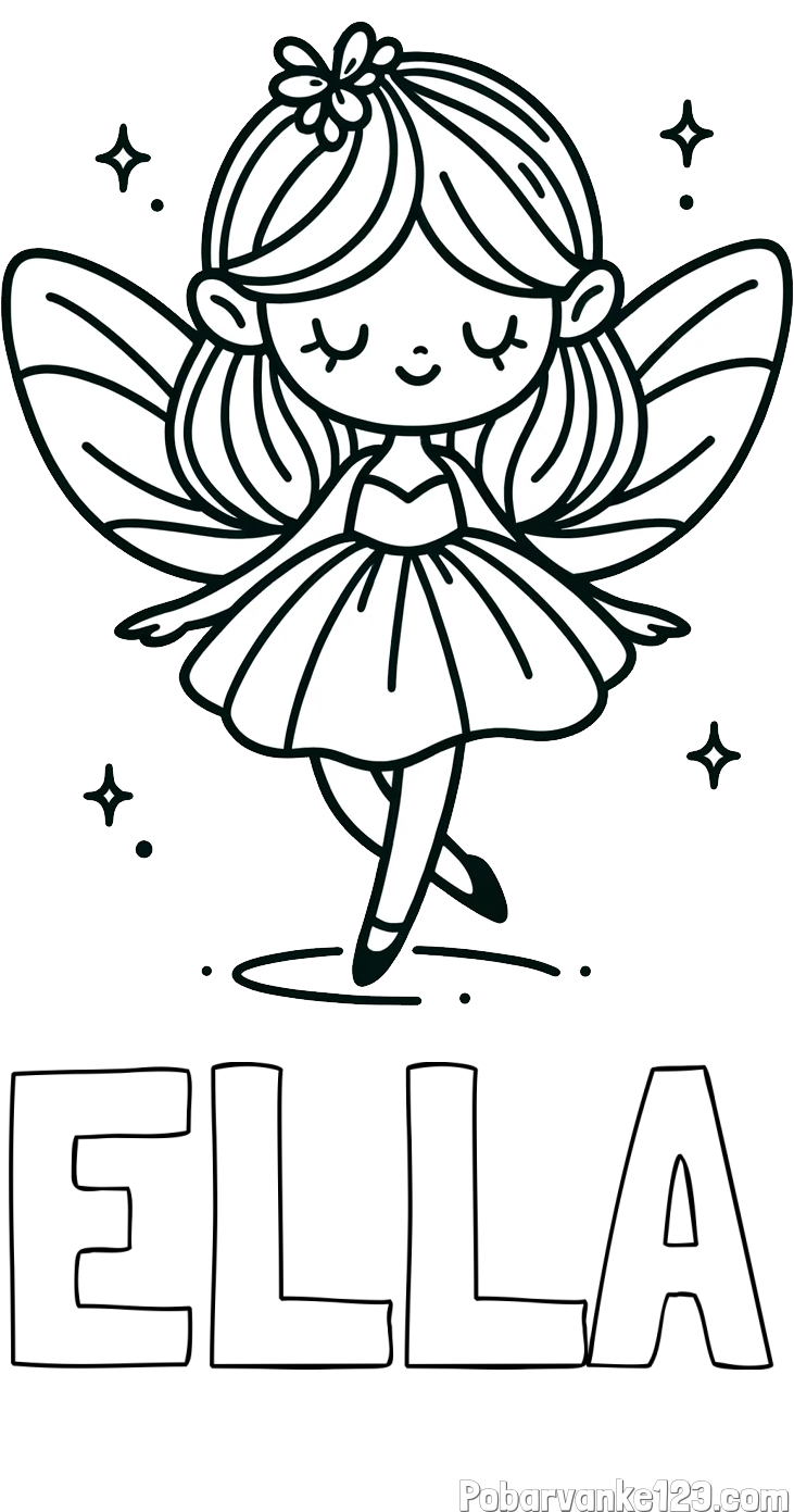 Pobarvanka imena ELLA in enostavna pobarvanka čarobne vile