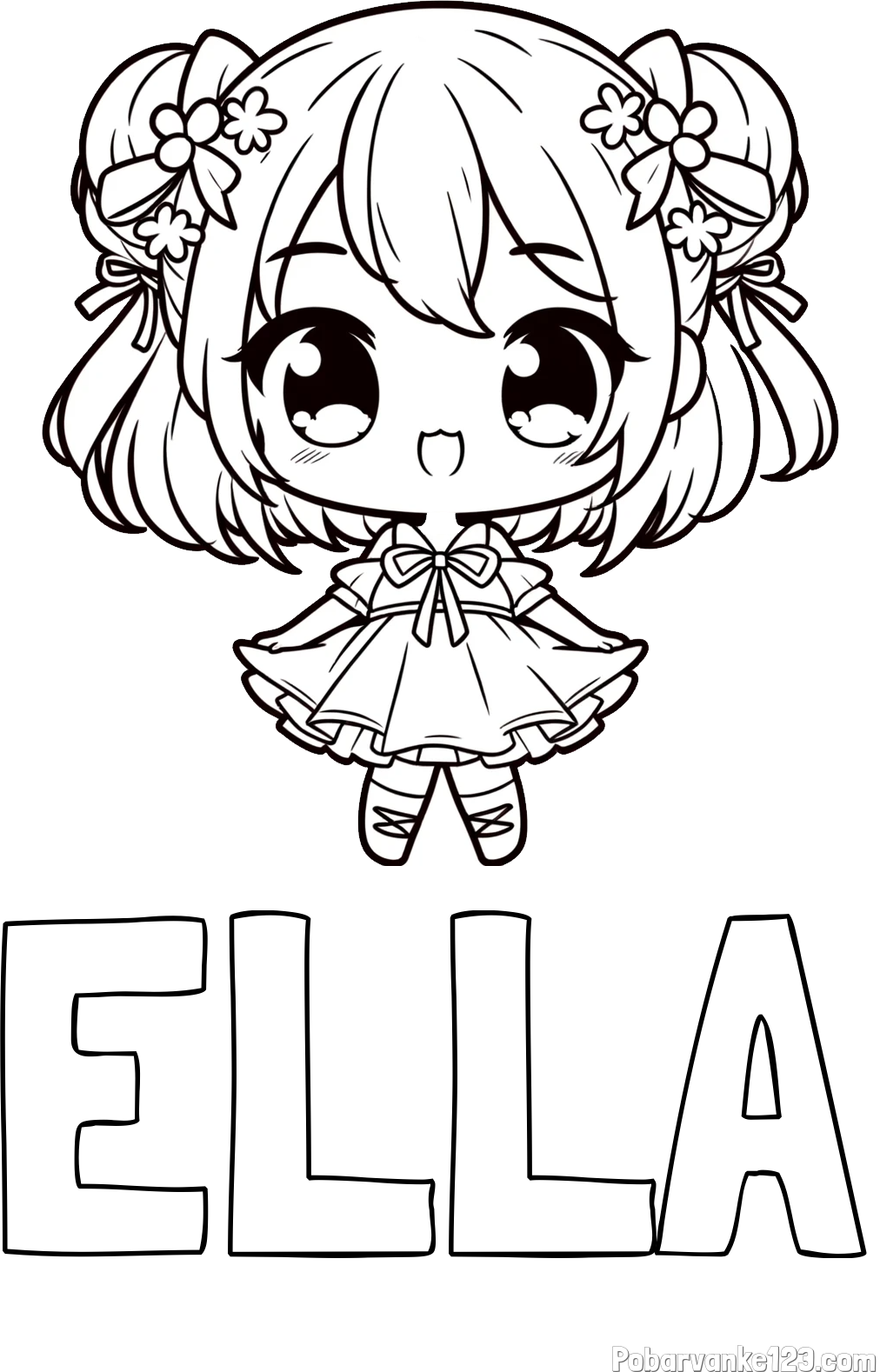 Pobarvanka imena ELLA in otroška pobarvanka punčke v japonskem anime slogu