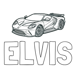 Online izdelana pobarvanka - Pobarvanka imena ELVIS in Športni avtomobil