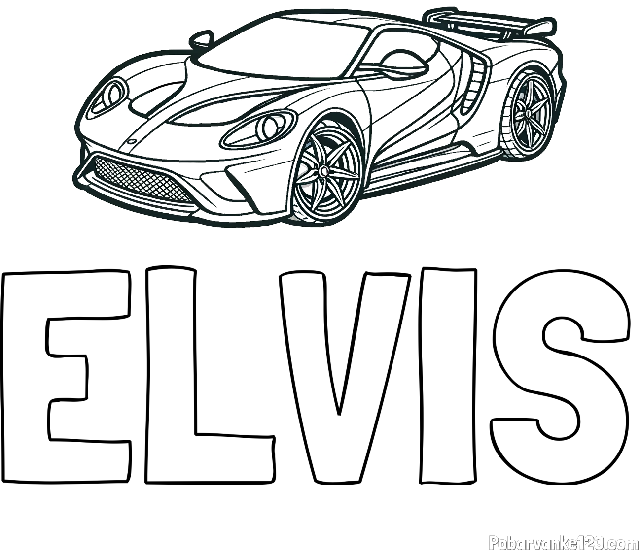 Pobarvanka imena ELVIS in Športni avtomobil