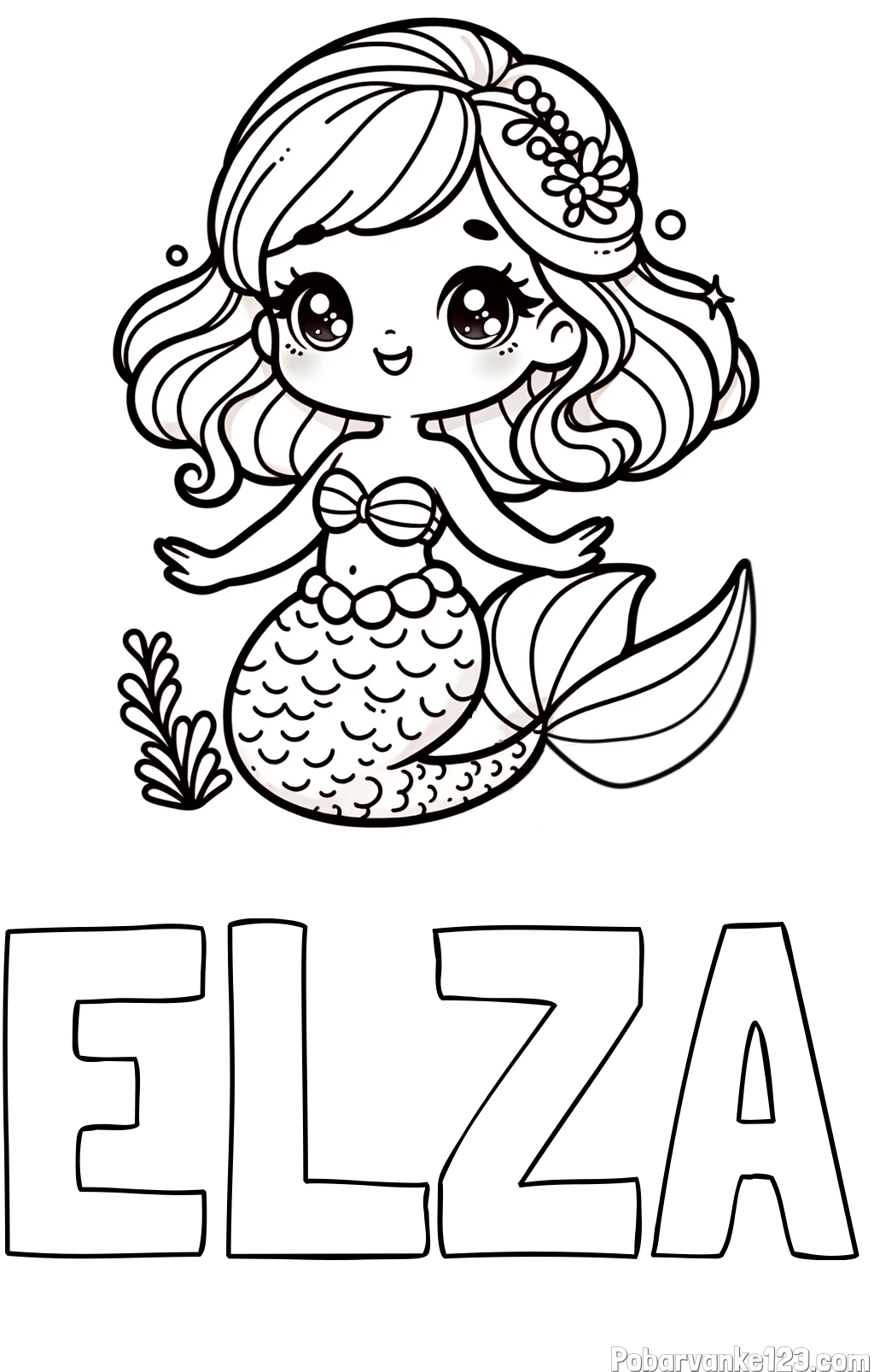 Pobarvanka imena ELZA in pobarvanka simpatične morske deklice