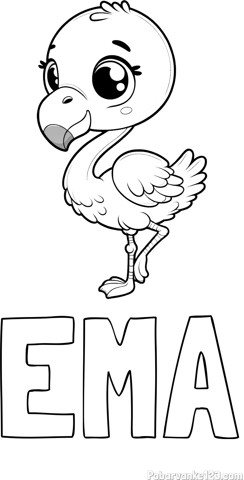 Pobarvanka imena EMA in otroška pobarvanka flaminga