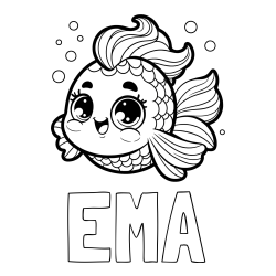 Online izdelana pobarvanka - Pobarvanka imena EMA in pobarvanka ljubke pravljične ribe