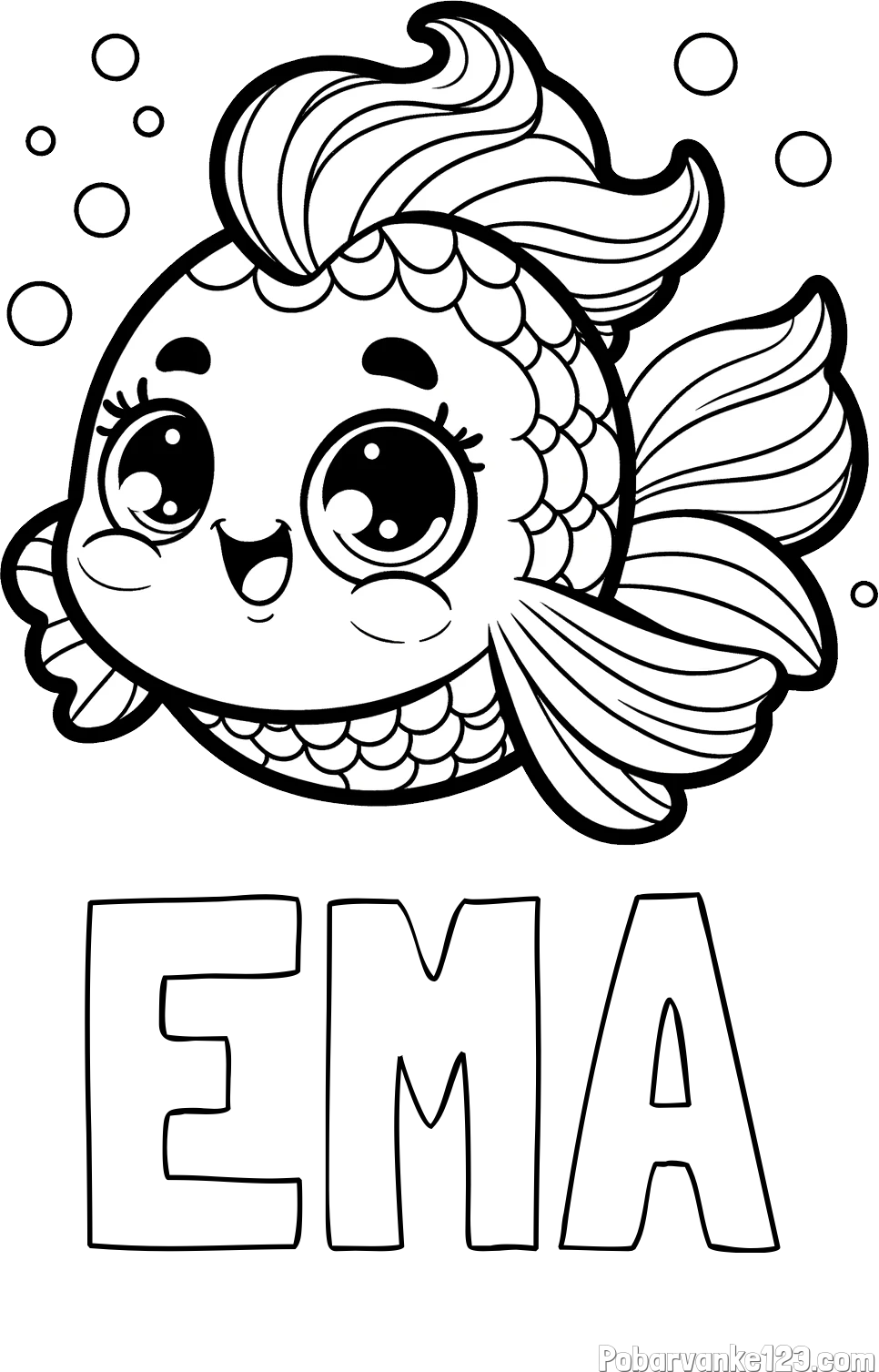 Pobarvanka imena EMA in pobarvanka ljubke pravljične ribe