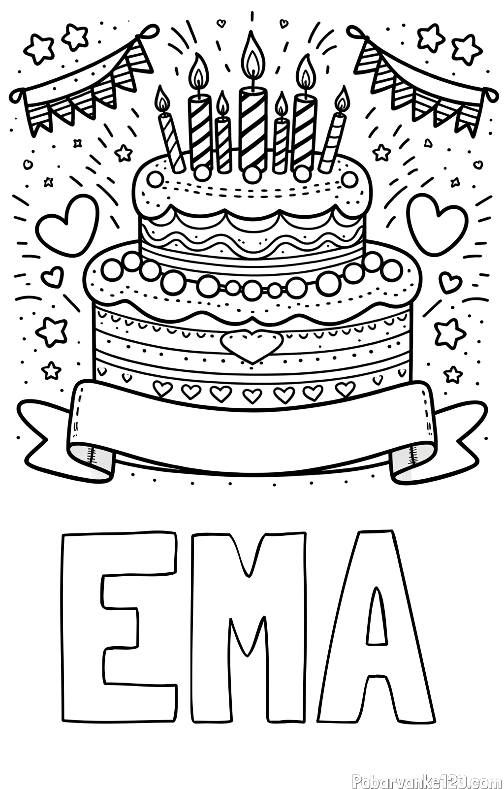 Pobarvanka imena EMA in pobarvanka velike torte za rojstni dan