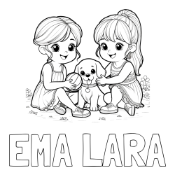 Online izdelana pobarvanka - Pobarvanka imena EMA LARA in pobarvanka prijateljic s kužkom