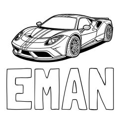 Online izdelana pobarvanka - Pobarvanka imena EMAN in pobarvanka čudovitega športnega avtomobila