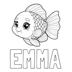 Pobarvanka imena EMMA in ljubka pobarvanka starejše ribe