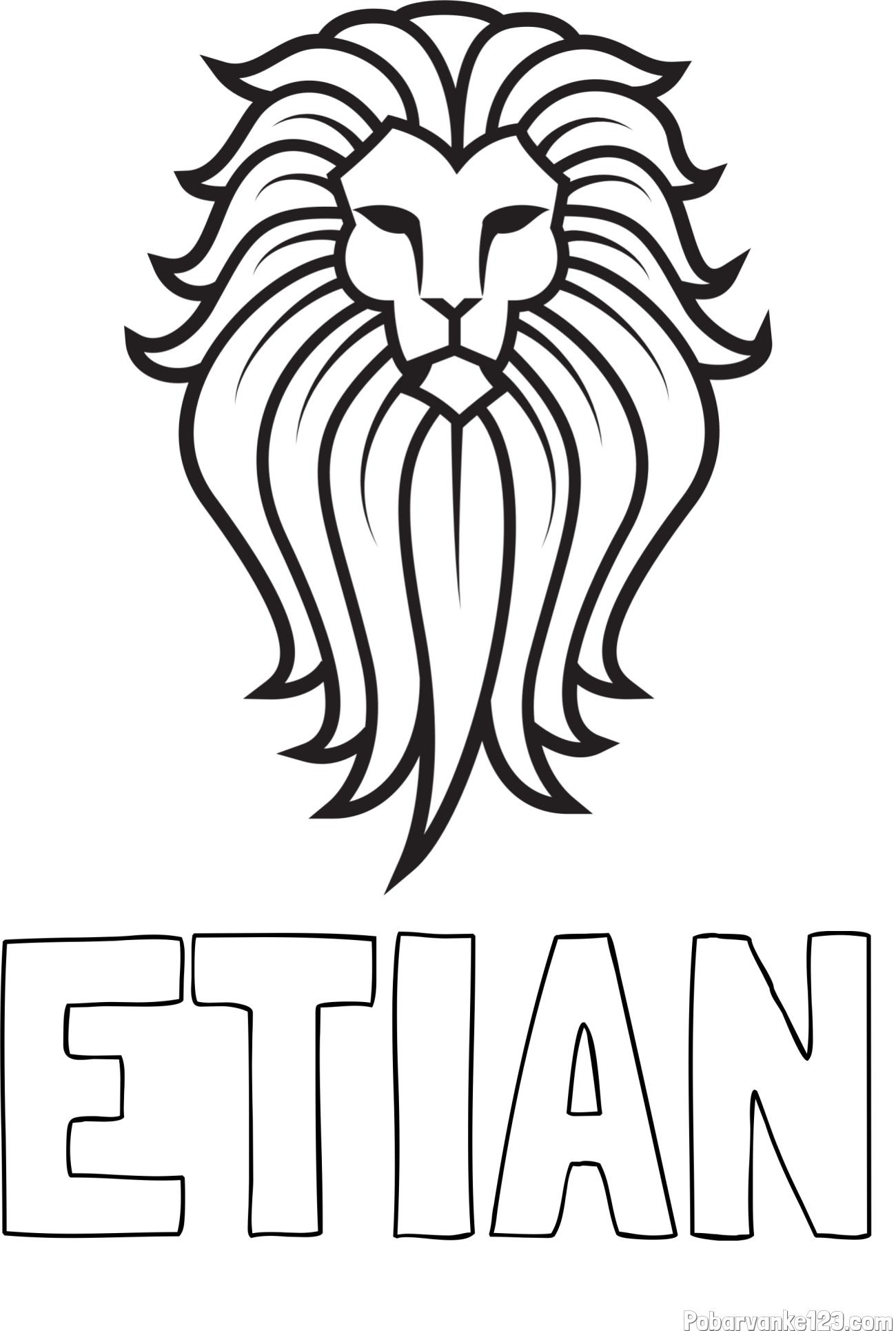 Pobarvanka imena ETIAN in pobarvanka leva z bujno grivo