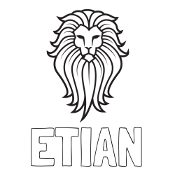 Online izdelana pobarvanka - Pobarvanka imena ETIAN in pobarvanka leva z bujno grivo